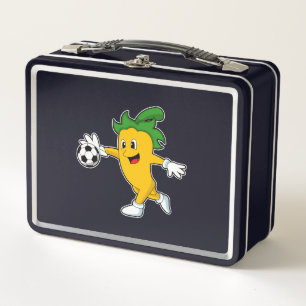 Pepper Vegan as Soccer player with Soccer.PNG Metal Lunch Box