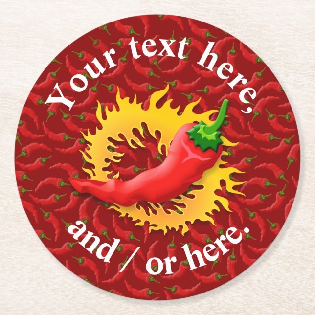 Pepper with flame round paper coaster (Front)