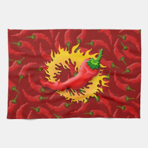 Pepper with flame tea towel