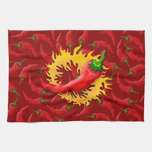 Pepper with flame tea towel (Horizontal)