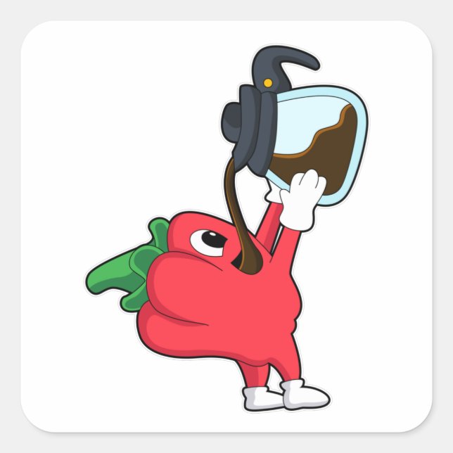 Pepper with Pot of Coffee Square Sticker (Front)