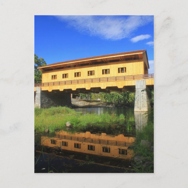 Pepperell MA New Covered Bridge River View Postcard (Front)