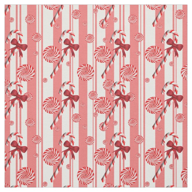 Peppermint and Candy Canes Holiday Greetings Fabric (Swatch)
