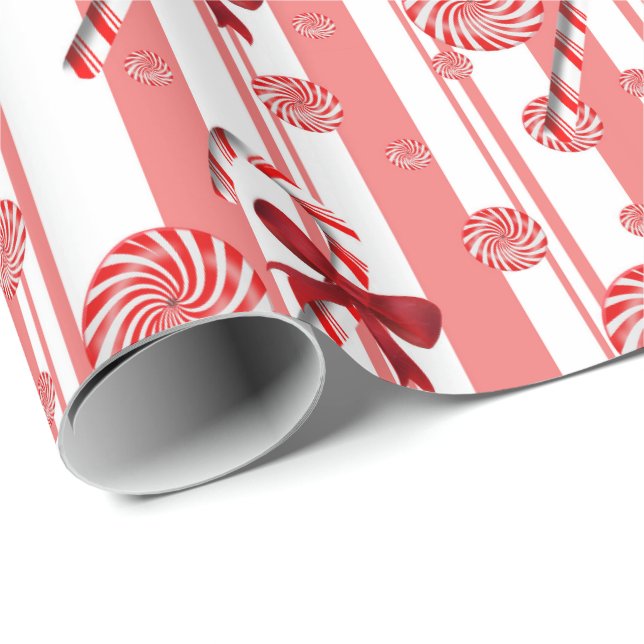 Peppermint and Candy Canes Holiday Greetings Wrapping Paper (Roll Corner)