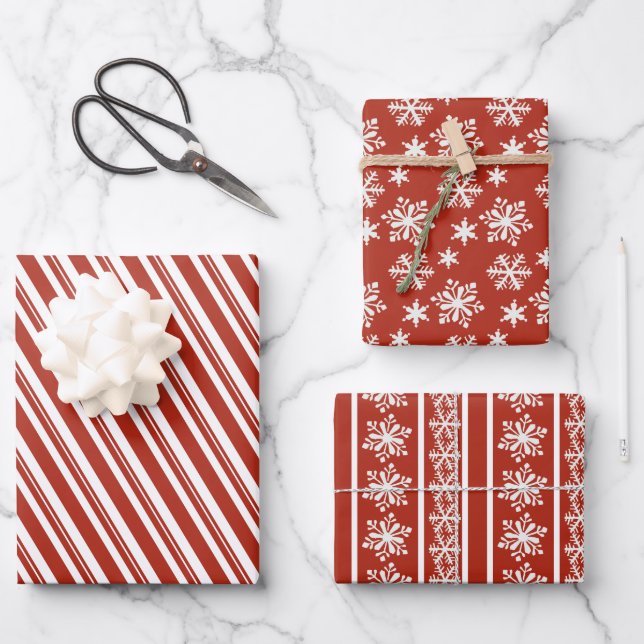 Peppermint and Snow Red and White Gift Wrap (Front)