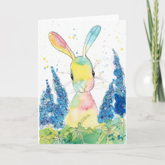 Peppermint Art Delphinium Bunny Greeting Card