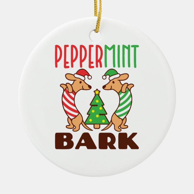 Peppermint Bark Cute Christmas Dachshund Doxie Ceramic Ornament (Front)