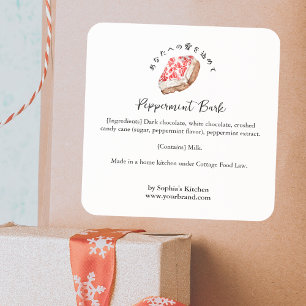Peppermint Bark Watercolor Bakery Ingredient Square Sticker