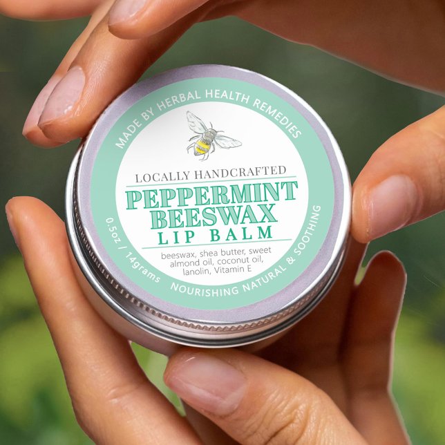 Peppermint beeswax hand balm salve green tin label (Creator Uploaded)