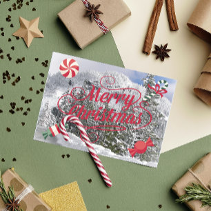 Peppermint Candies and Winter Snow Christmas Card
