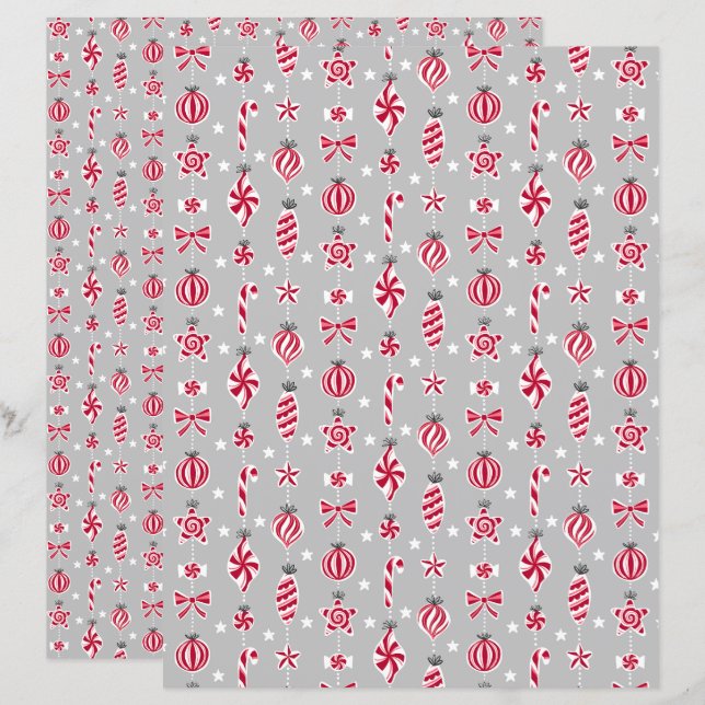 Peppermint Candy Baubles Scrapbook Paper (Front/Back)