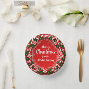 Peppermint Candy Cane Christmas Paper Plate