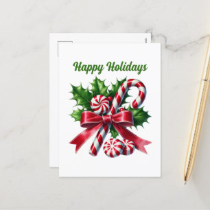 peppermint candy cane Happy Holiday Postcard