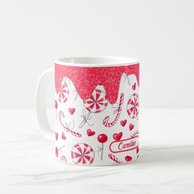 Peppermint Candy Cane Pattern Christmas Coffee Mug (Front Left)