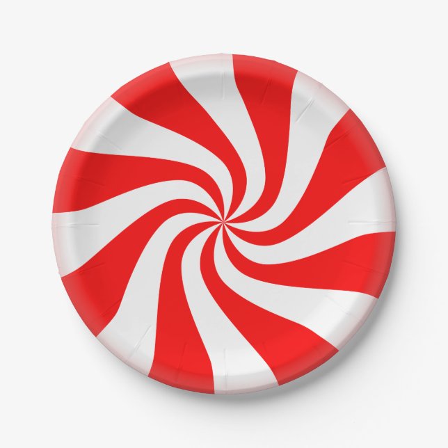 Peppermint Candy cane Pattern Paper Plate (Front)