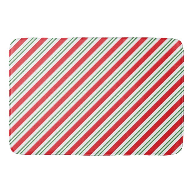 Peppermint Candy Cane Stripes Pattern (red/green) Bath Mat (Front)