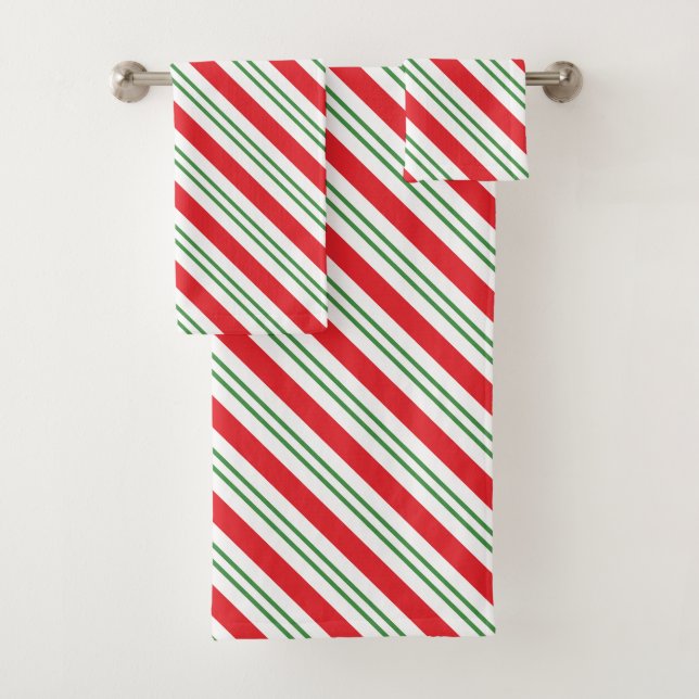 Peppermint Candy Cane Stripes Pattern (red/green) Bath Towel Set (Insitu)