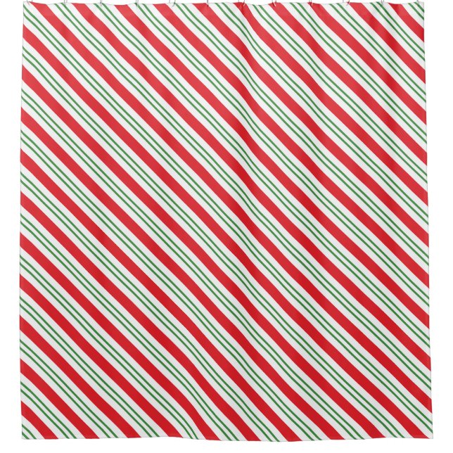 Peppermint Candy Cane Stripes Pattern (red/green) Shower Curtain (Front)
