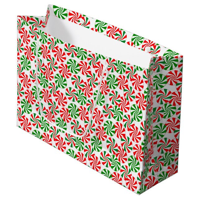 Peppermint Candy Cane Swirl Pattern Large Gift Bag (Front Angled)