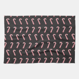 Peppermint Candy Canes on Black Tea Towel