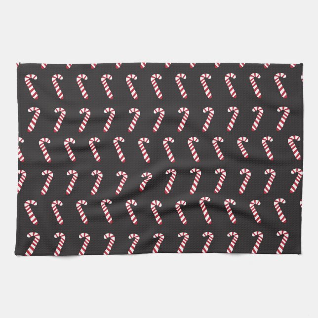 Peppermint Candy Canes on Black Tea Towel (Horizontal)
