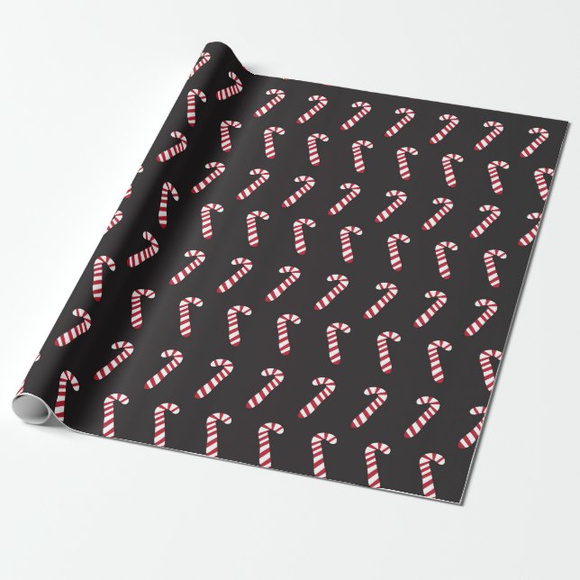 Peppermint Candy Canes on Black Wrapping Paper (Unrolled)