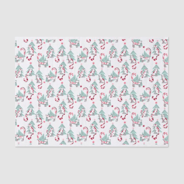 Peppermint Candy Cats and Christmas Trees Tissue Paper (Front)