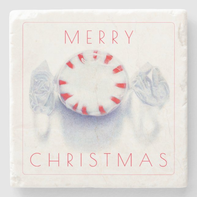 PEPPERMINT CANDY CHRISTMAS Marble Stone Coaster (Front)