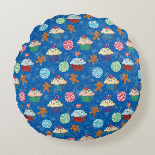 Peppermint Candy ,Gingerbread Man and cup cake Round Cushion