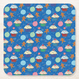 Peppermint Candy ,Gingerbread Man and cup cake Square Paper Coaster