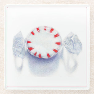 PEPPERMINT CANDY Glass Beverage Coaster