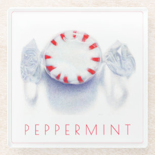 PEPPERMINT CANDY Glass Beverage Coaster + Text