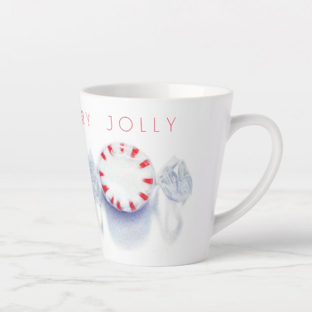 PEPPERMINT CANDY "HAPPY MERRY JOLLY" Latte Mug (Right)