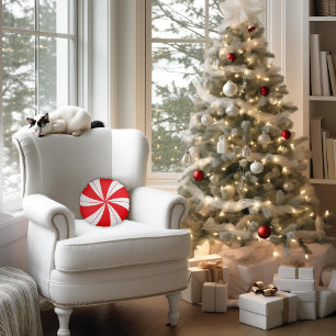 Peppermint Candy Holiday Round Cushion