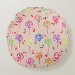 Peppermint Candy Mints Christmas,candy canes Round Cushion
