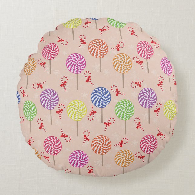 Peppermint Candy Mints Christmas,candy canes Round Cushion (Front)