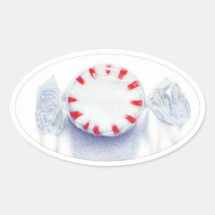 PEPPERMINT CANDY Oval Stickers 