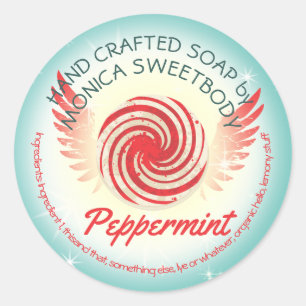 Peppermint candy personalised handmade soap classic round sticker