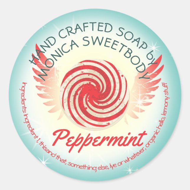 Peppermint candy personalised handmade soap classic round sticker (Front)