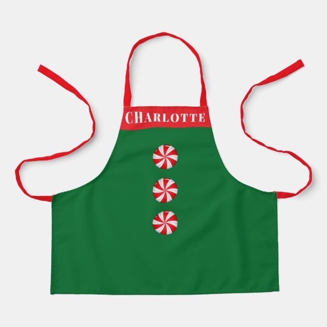 Peppermint Candy Red Green Christmas Personalised Apron (Front)