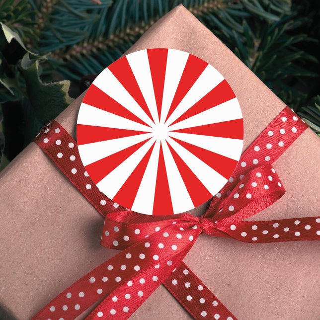 Peppermint Candy Red White Stripe Classic Round Sticker (Creator Uploaded)