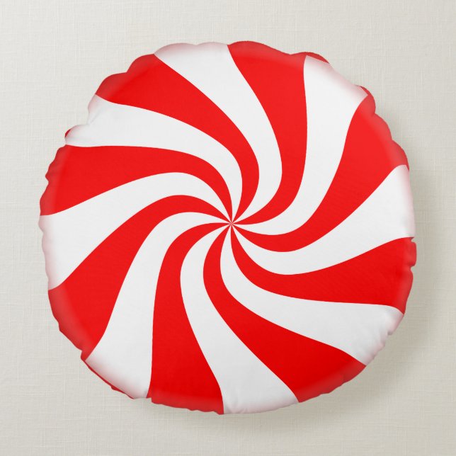 Peppermint Candy Round Holiday Pillow (Front)