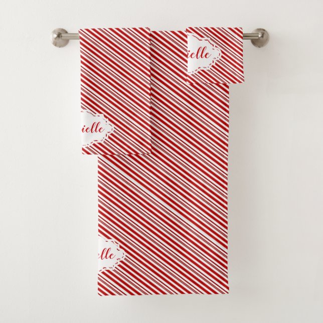 Peppermint candy stripe personalised   bath towel set (Insitu)