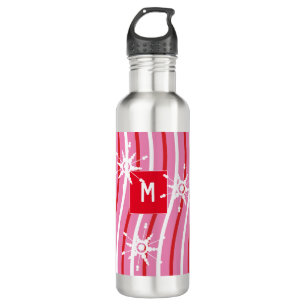 Peppermint Candy Stripes Monogram Name Pillar 710 Ml Water Bottle