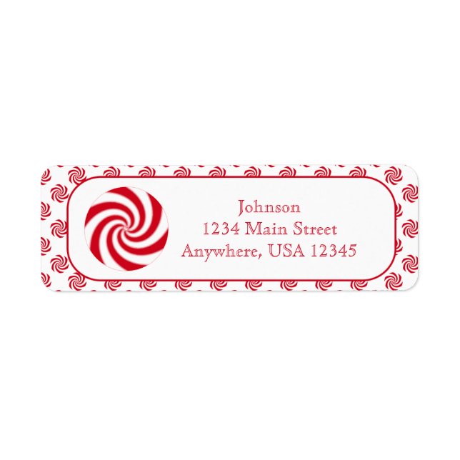 Peppermint Candy Swirl Christmas Holiday Return Address Label (Front)
