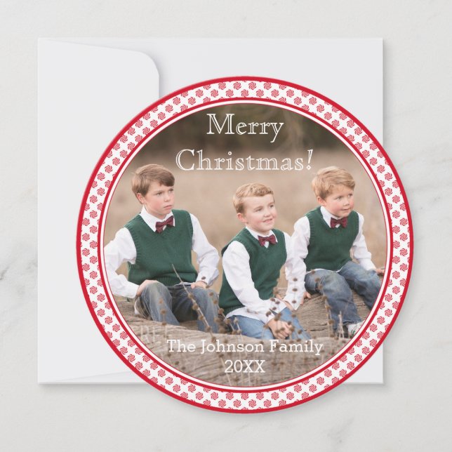 Peppermint Candy Swirl Photo Christmas Card (Front)