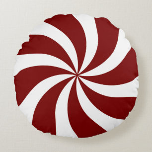 Peppermint Candy Swirl Red and White Round Cushion