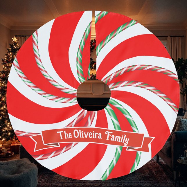 Peppermint Candy With Your Name Brushed Polyester Tree Skirt (Creator Uploaded)