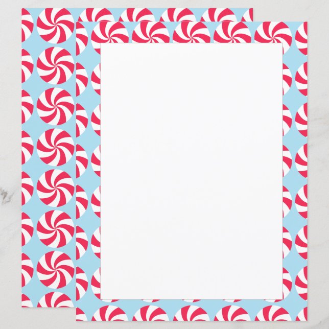 Peppermint Christmas Blue Stationery Paper (Front/Back)