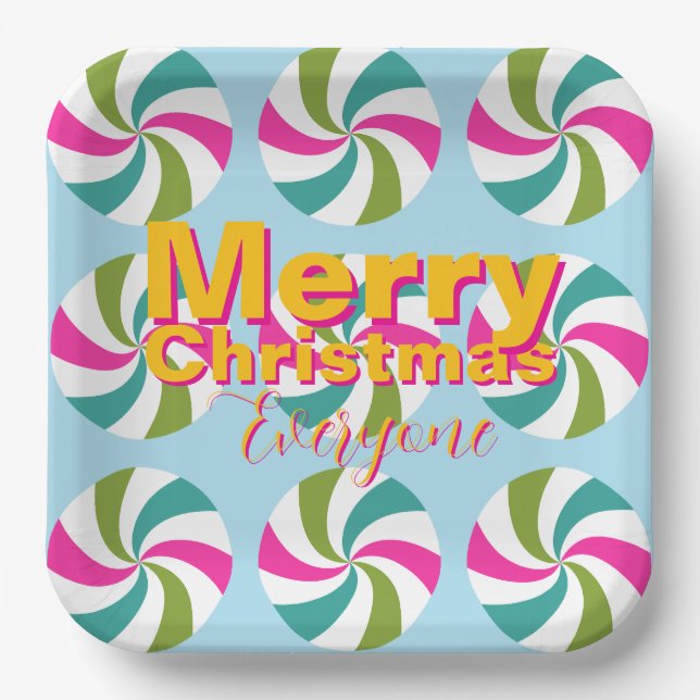 Peppermint Christmas Multicolors Paper Plate (Front)